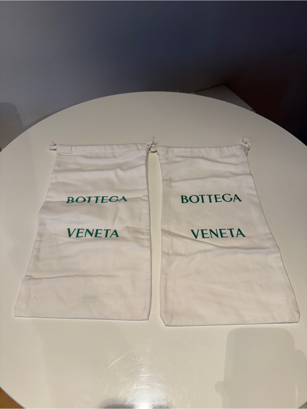 Bottega Veneta White Drawstring Dust Bags with Green Logo (Pair)